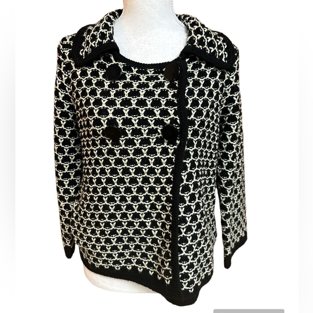 Miss Guided Black/Cream Knit Sweater Swing Jacket Snap Front Small